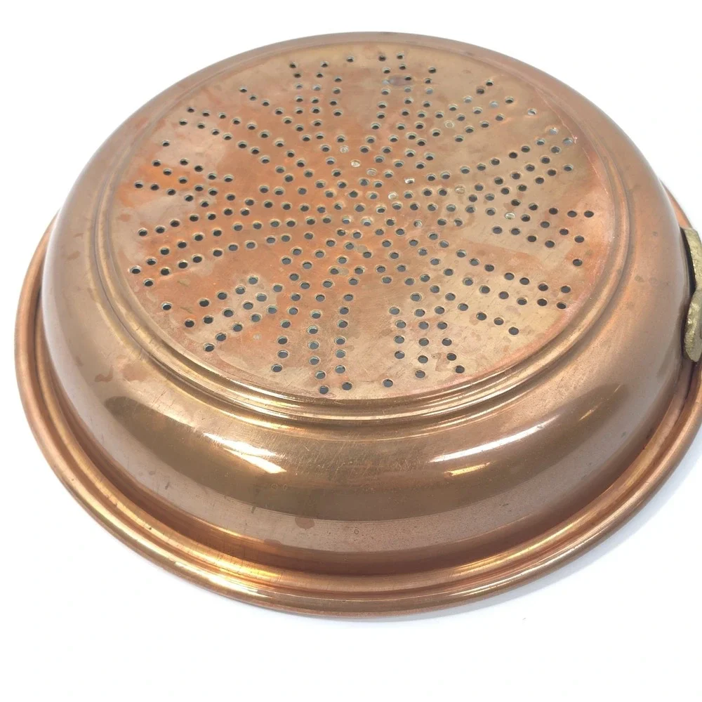 Heavy Rim Vtg Turkish Copper Colander Star Punched Sieve Hearth Chestnut Roaster
